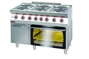 Kuchnia elektryczna z piekarnikiem elektrycznym 6x2,6kW + 6,5kW (piekarnik) na szafce z drzwiami