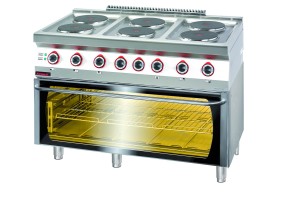 Kuchnia elektryczna z piekarnikiem elektrycznym moduł  3xGN 1/1 6x2,6kW + 3,5 kW (piekarnik) na szafce z drzwiami