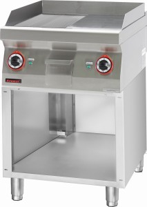 Płyta grillowa 1/2gł. + 1/2ryf. chromowana 600 mm 8kW na podstawie szafkowej otwartej