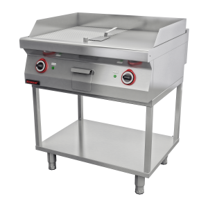 Płyta grillowa 1/2gł. + 1/2ryf. chromowana 800 mm 9,6kW na podstawie szkieletowej