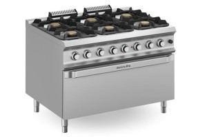 Kuchnia gazowa z nowymi palnikami FLEX BURNERS o mocy 7 kW i 11 kW, z piekarnikiem gazowym statycznym z grillem elektrycznym MAXI Wariant podstawowy