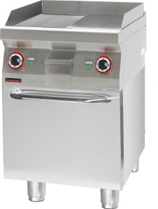 Płyta grillowa 1/2gł. + 1/2ryf. chromowana 600 mm 8kW na podstawie szafkowej zamkniętej