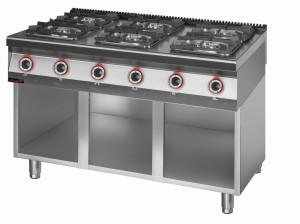 Kuchnia gazowa 6 palnikowa 2x4,5kW + 2x7,5kW + 2x9,0 kW na podstawie szafkowej otwartej