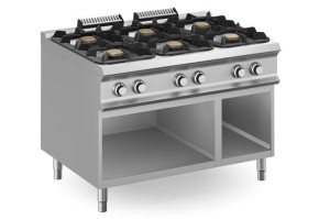 Kuchnia gazowa z nowymi palnikami FLEX BURNERS o mocy 7 kW i 11 kW, na podstawie z trzech stron zamkniętej - kod FB912AXXL Wariant podstawowy