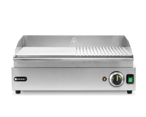 Płyta grillowa w połowie żebrowana, HENDI, Kitchen Line, 1/2 gładka, 1/2 ryflowana, 220-240V/2400W, 527x404x(H)233mm Wariant podstawowy